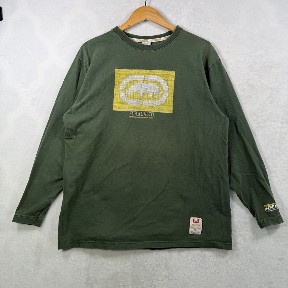 Vintage Y2K Ecko Unltd Shirt Mens L Skater Grunge Rhino Logo Long Sleeve
